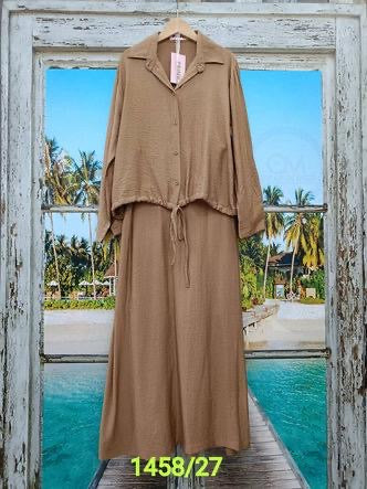Ladies Summer Collar Down Drawstring Shirts With Long Skirts